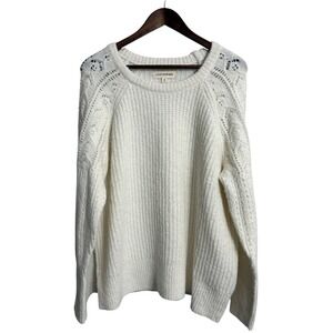 Lucky Brand sweater women's 1X cream open knit wool blend boho festival ribbed